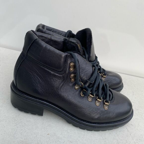 BOEMOS BLACK SOFT LEATHER SHEARLING LINING LACE UP ANKLE BOOTS  EU 40 - Picture 2 of 8